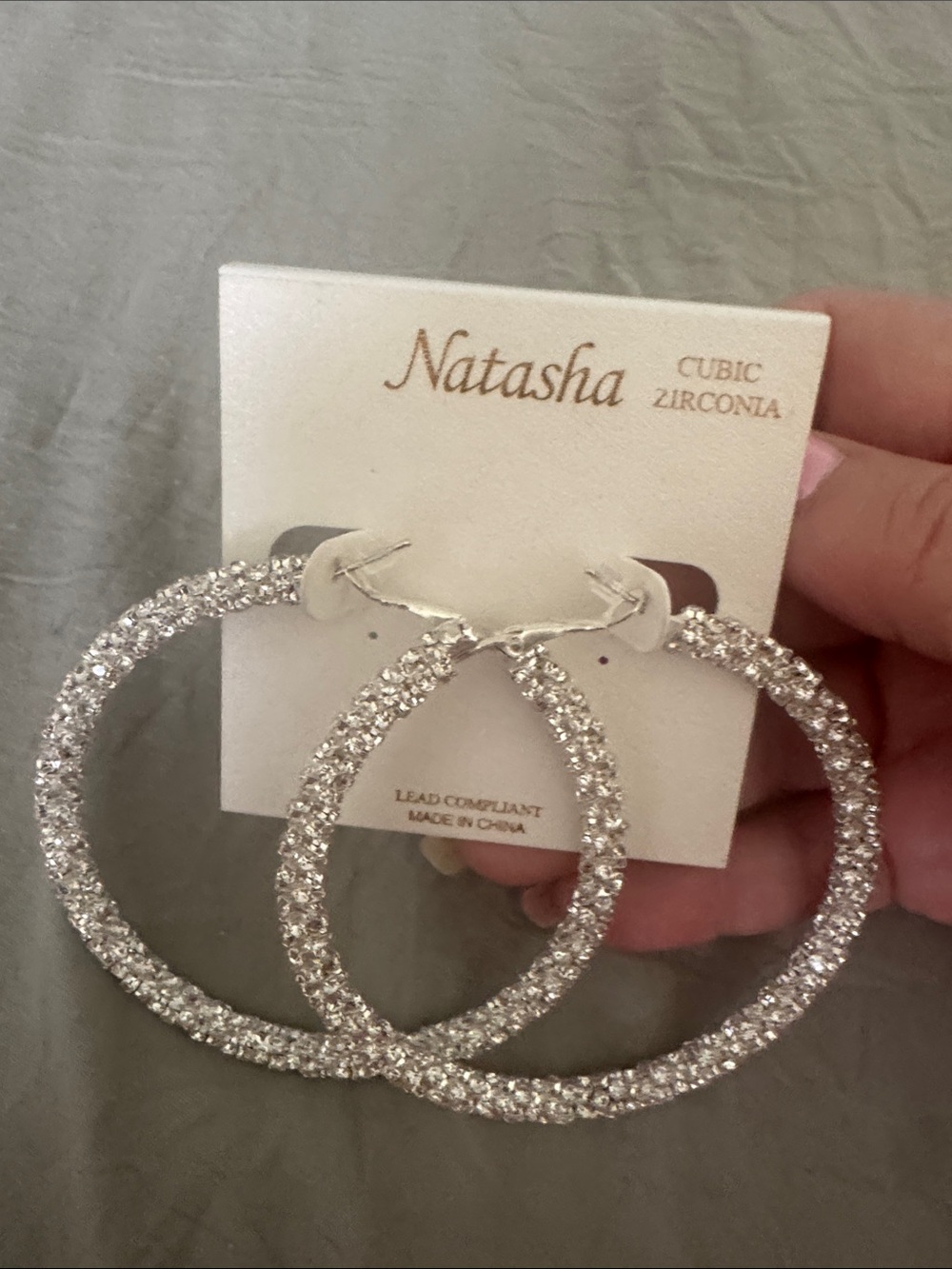 Natasha Couture Silver Crystal Pave Hoop Earrings